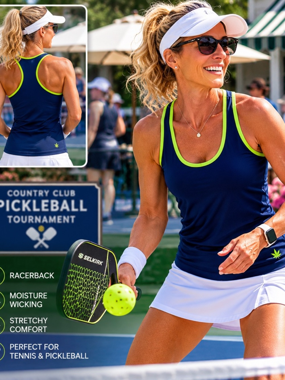 BOAST Womens Medium Tennis Pickleball Tank Navy Blue Green Racerback